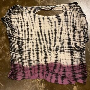 Hard Tail Black & Purple Tie-Dye Short Sleeve Open Back Top